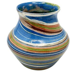Handcrafted Multicolor Swirl Ceramic Vase 4" Tall